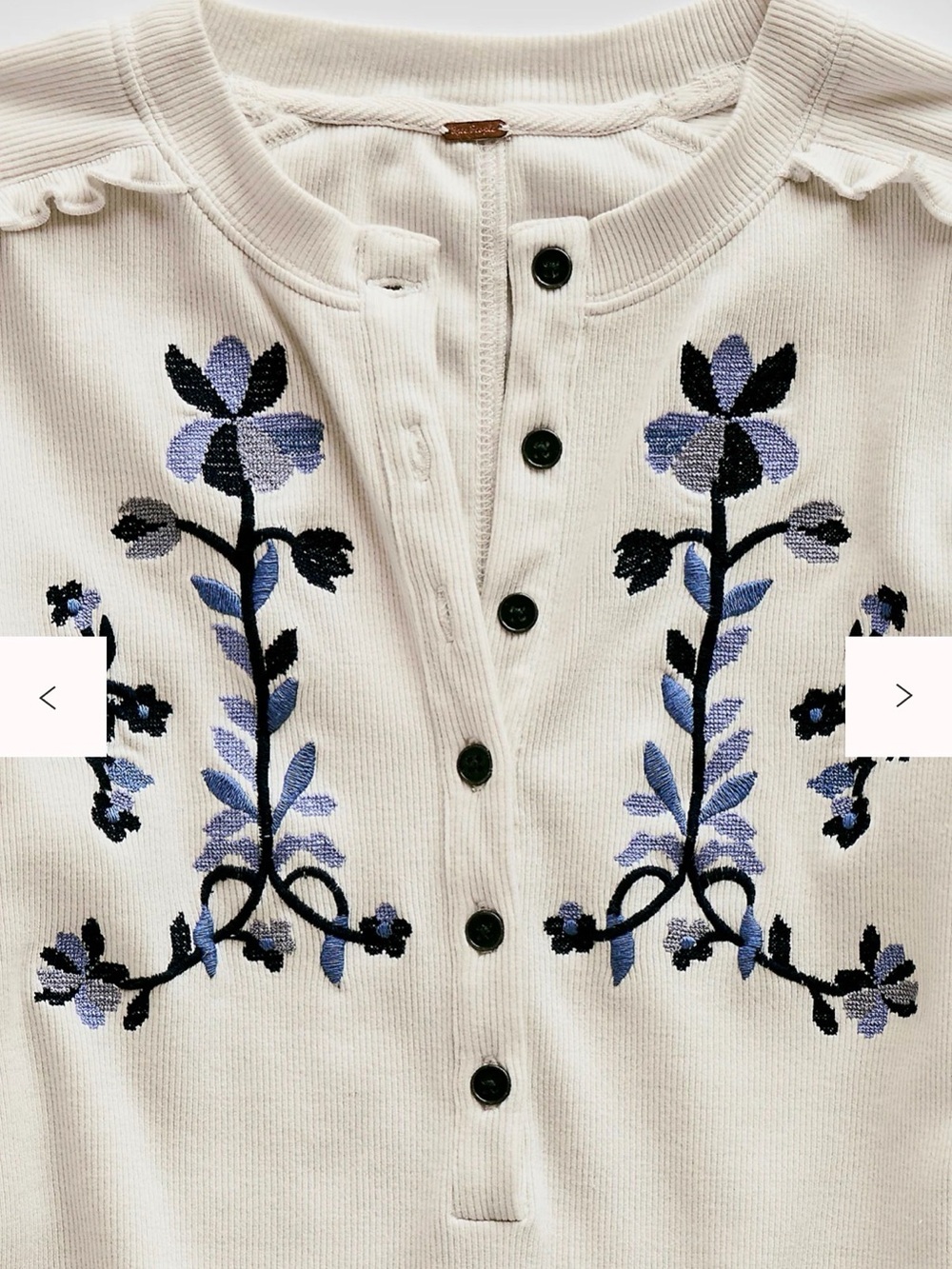 Free People Fleur Embroidered Cuff Henley size Small - Picture 5 of 11